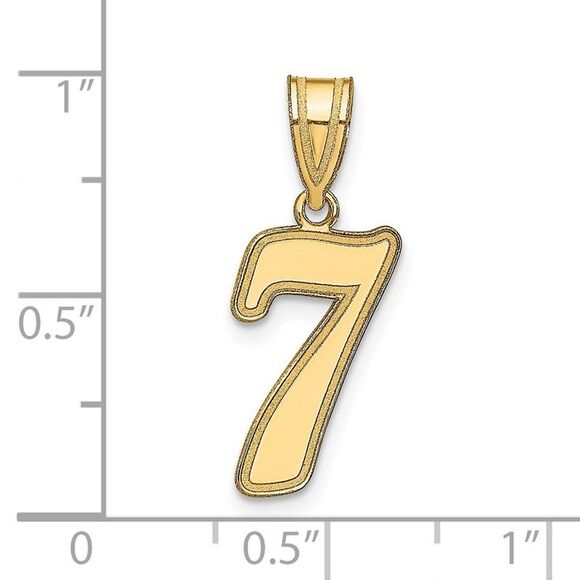 Kazi Luxury 14k Yellow Gold Brushed Border Script Number 7 Pendant - Picture 2 of 4